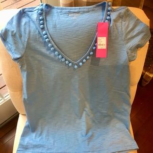NWT Lilly Pulitzer Etta Pom Pom Top, Blue small